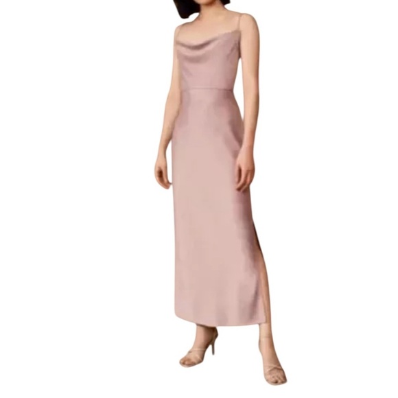 BHLDN New NWOT Cali Satin Cowl Neck Blush Midi Slip Dress Size 8 - Picture 1 of 8